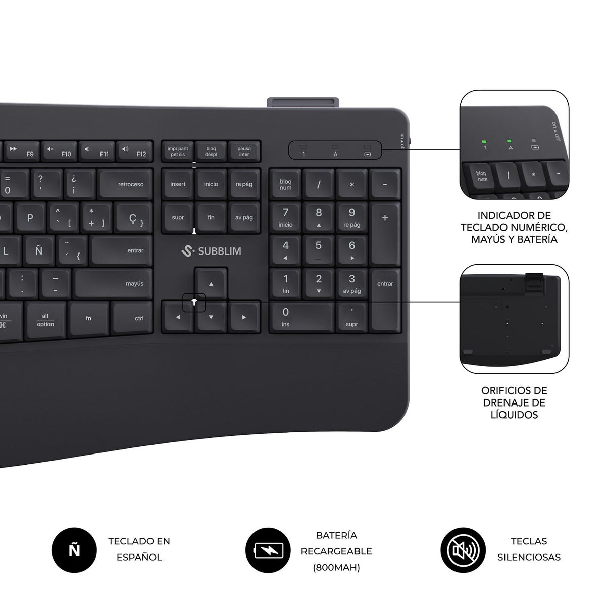 Teclado+Ratón SUBBLIM RF BT Negro (SUBKBC-DCOPW2)