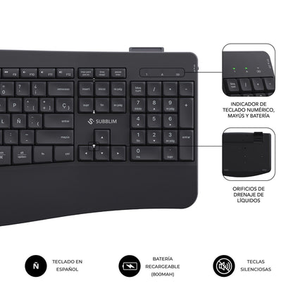 Teclado+Ratón SUBBLIM RF BT Negro (SUBKBC-DCOPW2)