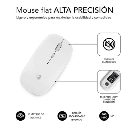Ratón SUBBLIM Óptico BT 1600dpi Blanco (SUBMO-DFLAT21)