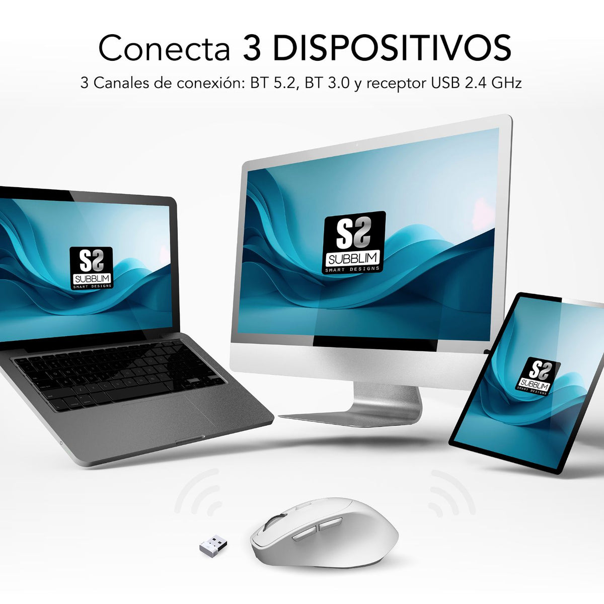 Ratón SUBBLIM Comfort Bluetooth Blanco (SUBMO-EDCON02)
