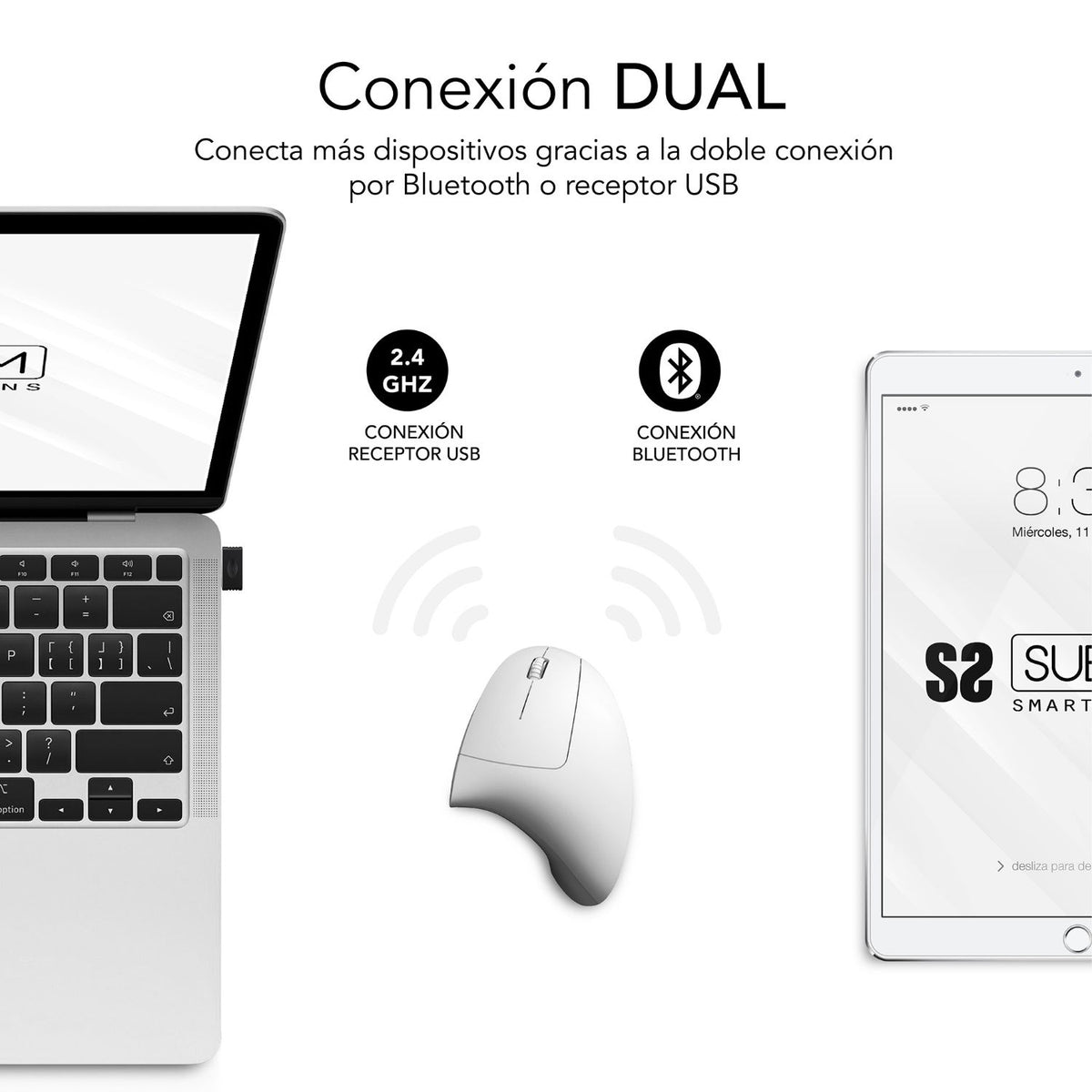 Ratón Vertical SUBBLIM Bluetooth Blanco (SUBMO-EDGVW02)