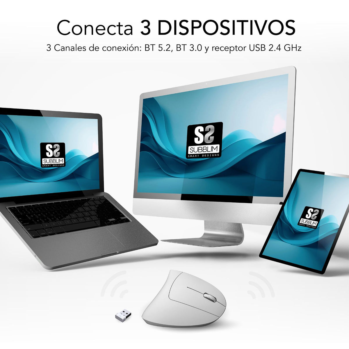 Ratón Vertical SUBBLIM Bluetooth Blanco (SUBMO-EDGVW02)