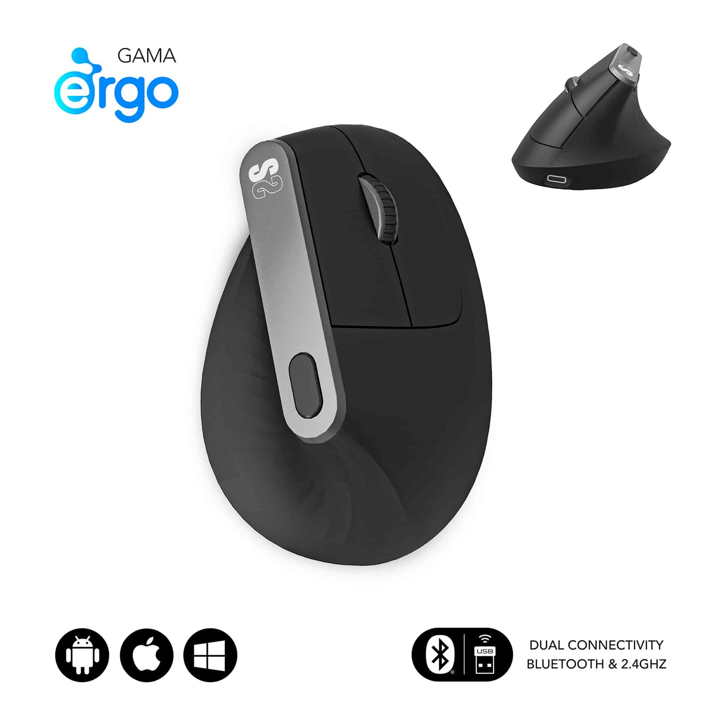 SUBBLIM Vertical Bluetooth Mouse Black (SUBMO-EDNVW01)