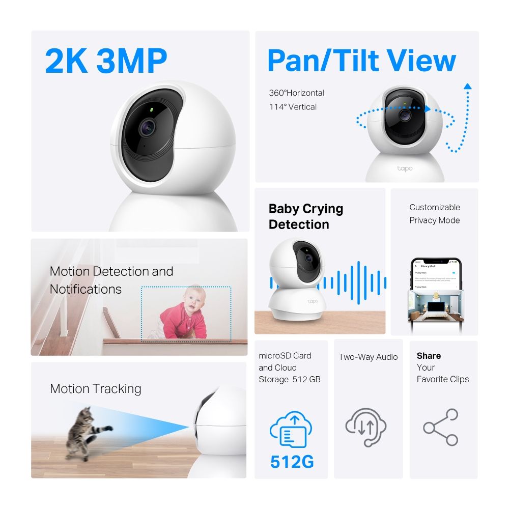 Cámara IP TP-Link 3mp 2K WiFi Interior (TC71 2-PACK)