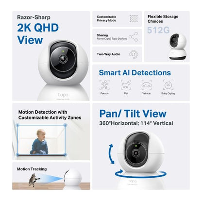 Cámara IP TP-Link 2K QHD 4mp 360º WiFi Nocturna (TC72)