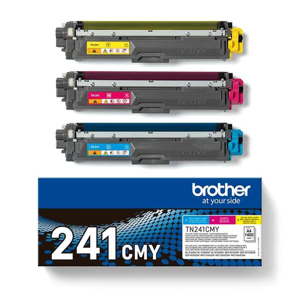 Brother TN241 Pack of 3 Original Toner Cartridges - Cyan, Magenta, Yellow - TN241CMY