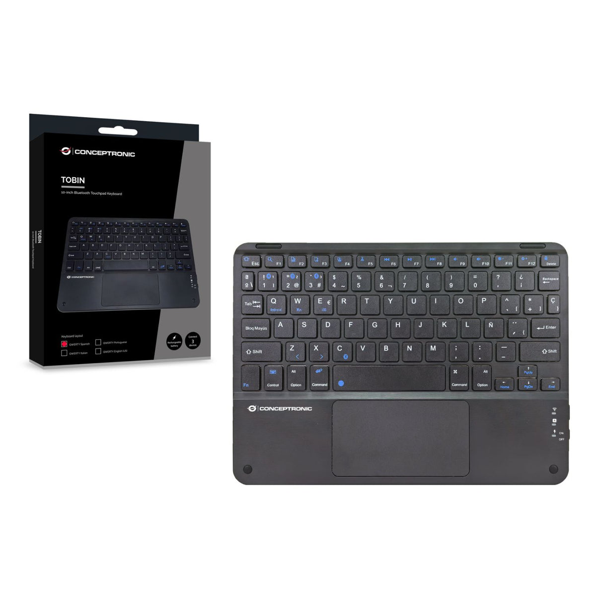 Teclado Mini CONCEPTRONIC 10" BT Negro (TOBIN01BES)