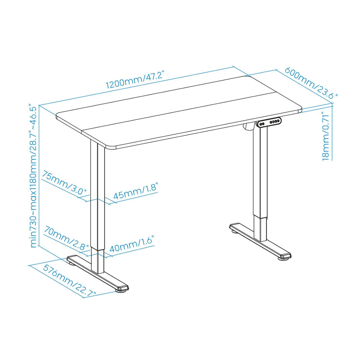 Mesa Electrica TOOQ 120x73x60cm Negra (TQESSD22-BK)