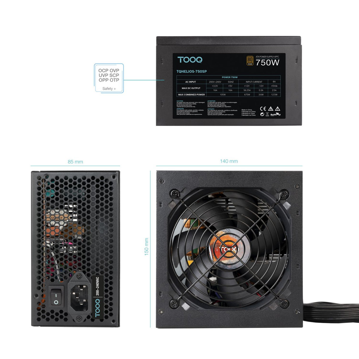 Fuente TooQ ATX 750W APFC 80+ Bronze (TQHELIOS-750SP)