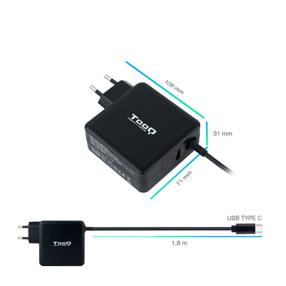 Cargador TooQ 65W USB-C PD 3.0 Negro (TQLC-USBC65PD)