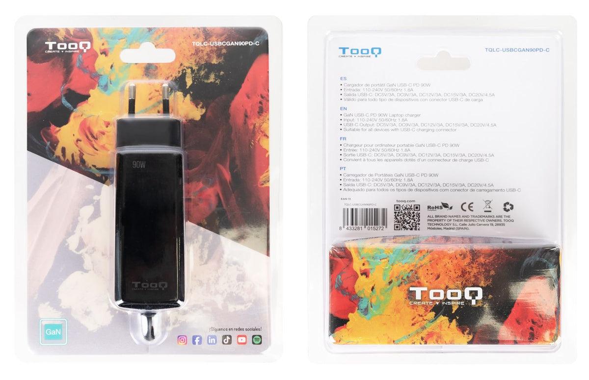 Cargador TooQ USB-C PD 90W Negro (TQLC-USBCGAN90PD-C)