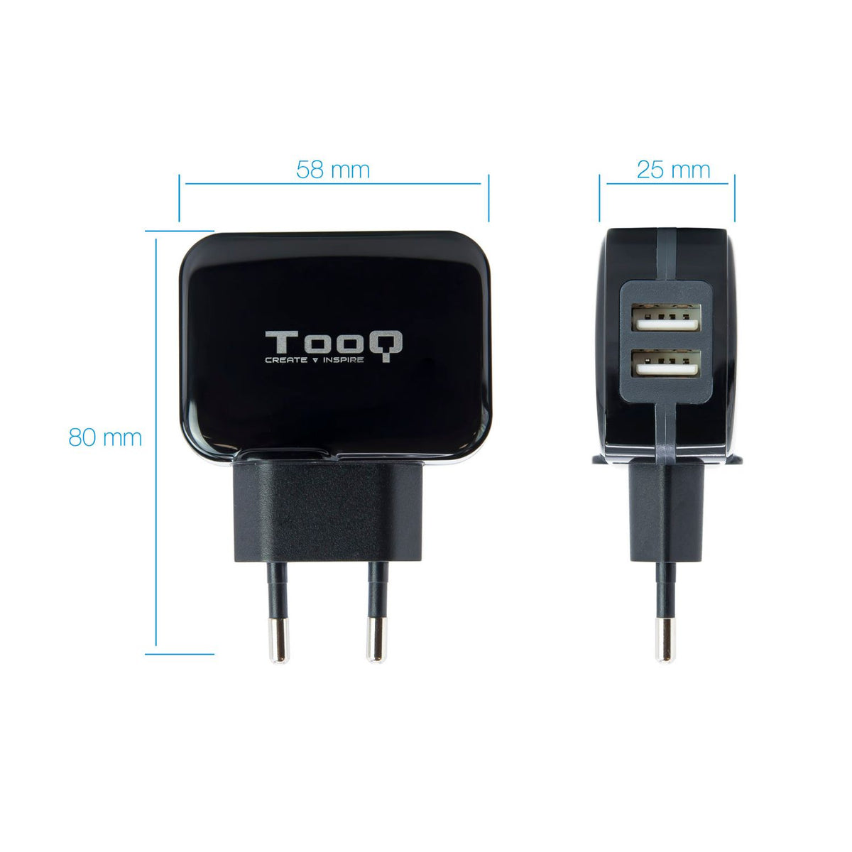 Cargador de Pared TooQ 12W 1USB-A 2.0 Negro (TQWC-1S01)