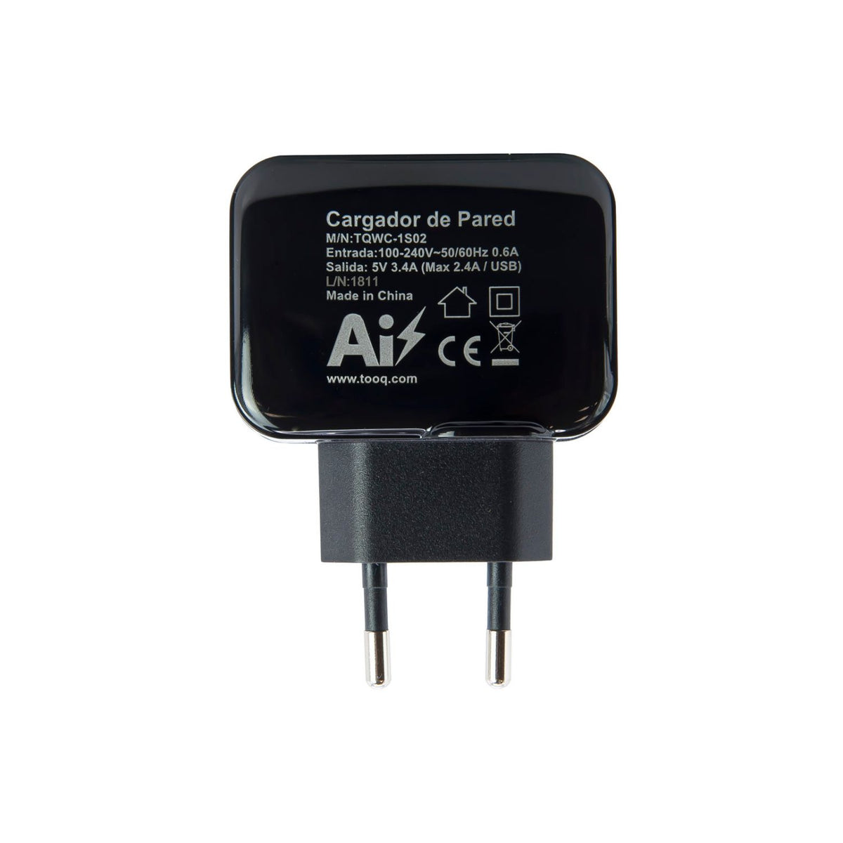 Cargador de Pared TooQ 12W 1USB-A 2.0 Negro (TQWC-1S01)