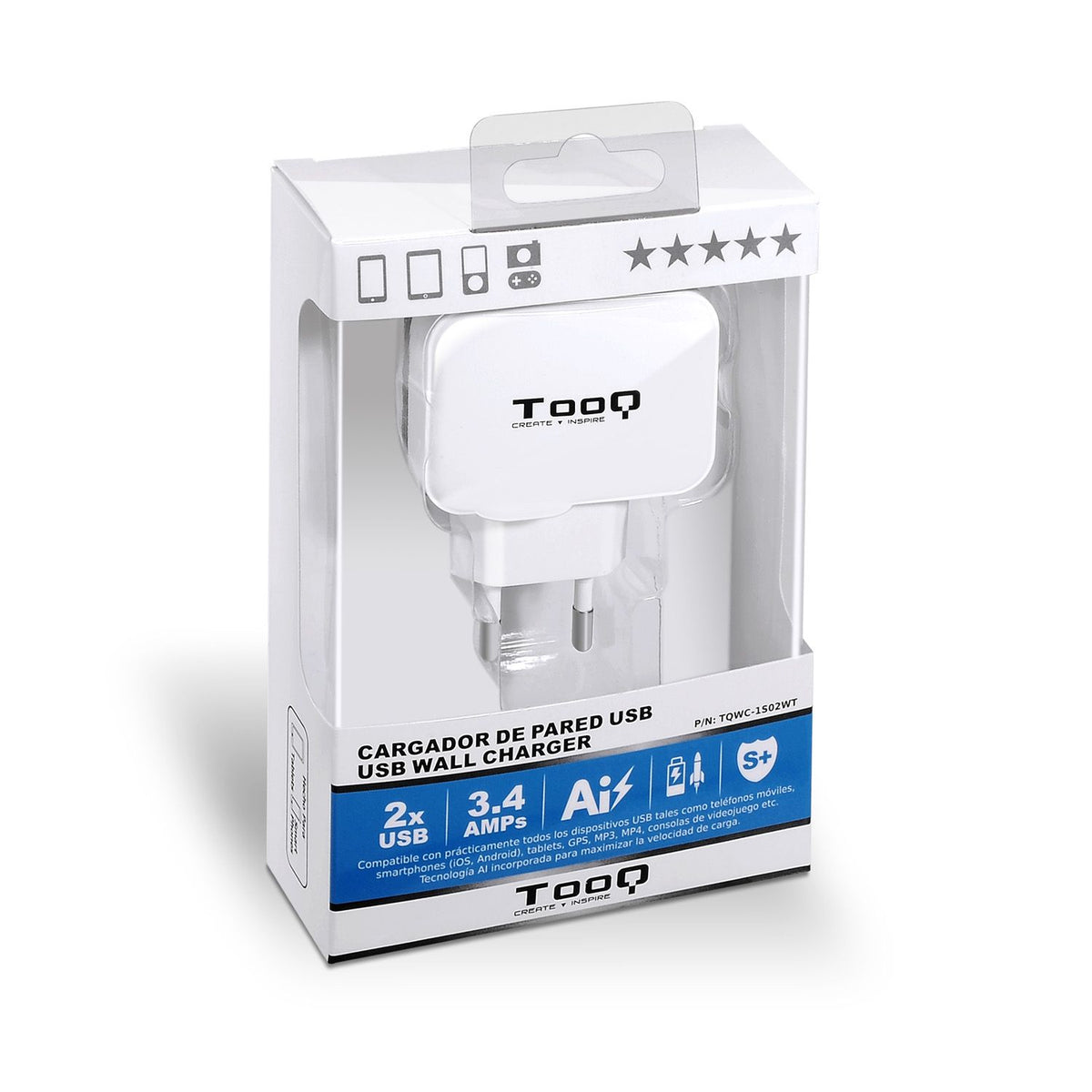 Cargador de Pared TooQ 17W 2xUSB-A Blanco (TQWC-1S02WT)