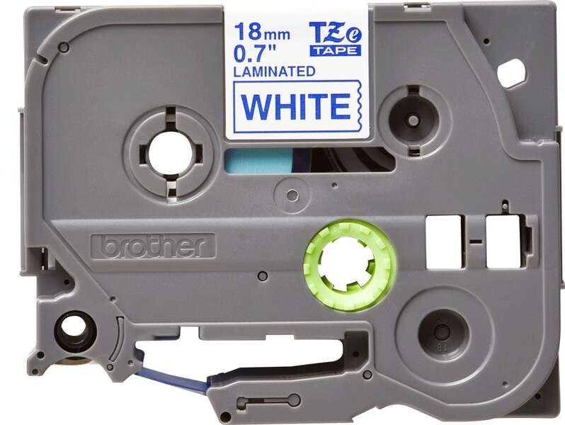 Brother TZe243 Original Laminated Label Tape - Blue Text on White Background - Width 18mm x 8 meters