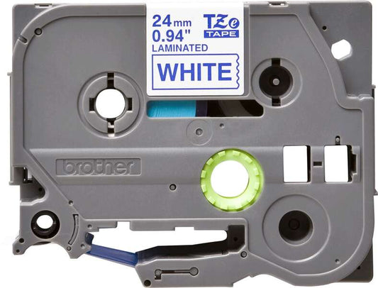 Brother TZe253 Original Laminated Label Tape - Blue Text on White Background - Width 24mm x 8 meters