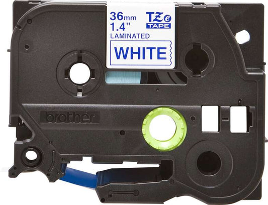 Brother TZe263 Original Laminated Label Tape - Blue Text on White Background - Width 36mm x 8 meters