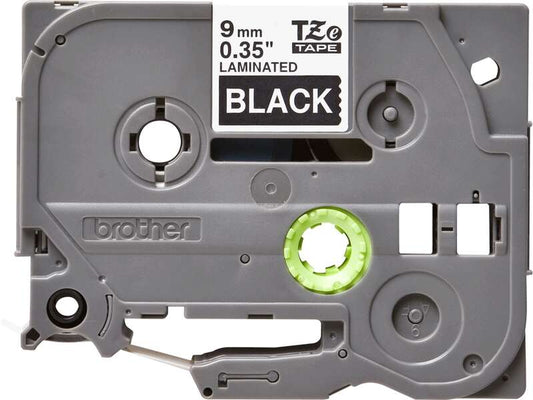 Brother TZe325 Original Laminated Label Tape - White Text on Black Background - 9mm Width x 8 Meters