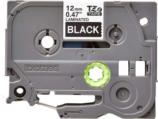 Brother TZe335 Original Laminated Label Tape - White Text on Black Background - Width 12mm x 8 meters