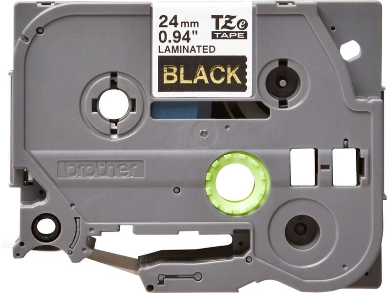Brother TZe354 Original Laminated Label Tape - Gold Text on Black Background - Width 24mm x 8 meters