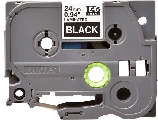 Brother TZe355 Original Laminated Label Tape - White Text on Black Background - Width 24mm x 8 meters