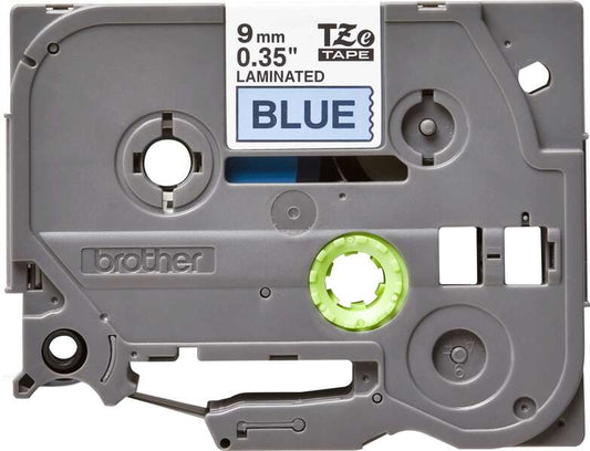 Brother TZe521 Original Laminated Label Tape - Black Text on Blue Background - 9mm Width x 8 Meters