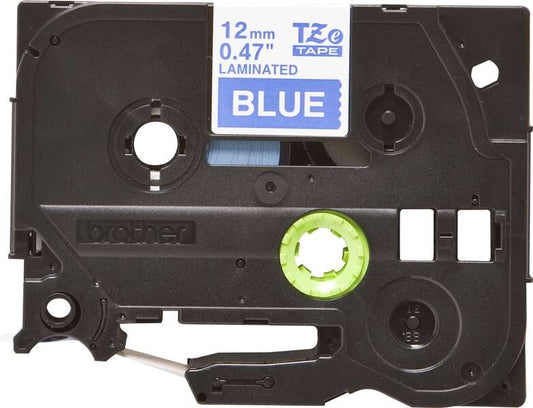 Brother TZe535 Original Laminated Label Tape - White Text on Blue Background - Width 12mm x 8 meters