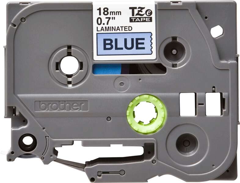 Brother TZe541 Original Laminated Label Tape - Black Text on Blue Background - Width 18mm x 8 meters
