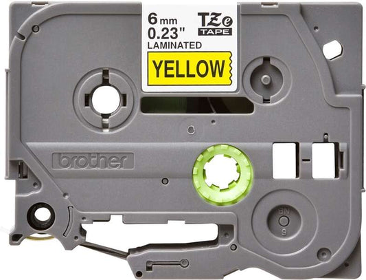 Brother TZe611 Original Laminated Label Tape - Black Text on Yellow Background - 6mm x 8m Width