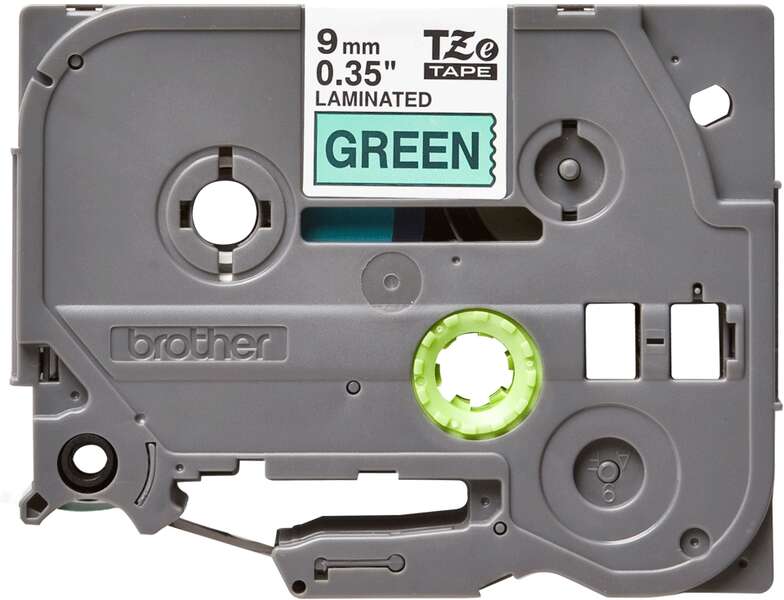 Brother TZe721 Original Laminated Label Tape - Black Text on Green Background - 9mm Width x 8 Meters