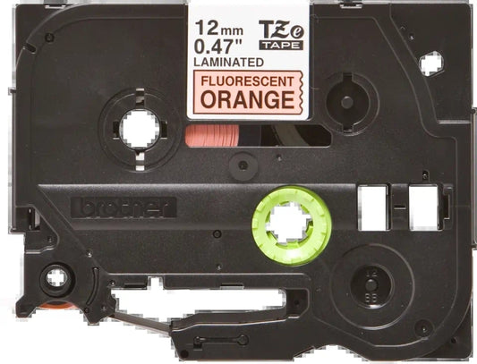 Brother TZeB31 Original Fluorescent Laminated Label Tape - Black Text on Orange Background - Width 12mm x 5 meters