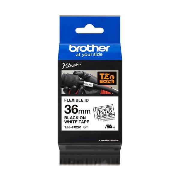 Brother TZeFX261 Original Flexible Laminated Label Tape - Black Text on White Background - Width 36mm x 8 meters