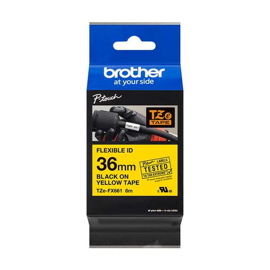 Brother TZeFX661 Original Flexible Laminated Label Tape - Black Text on Yellow Background - Width 36mm x 8 meters