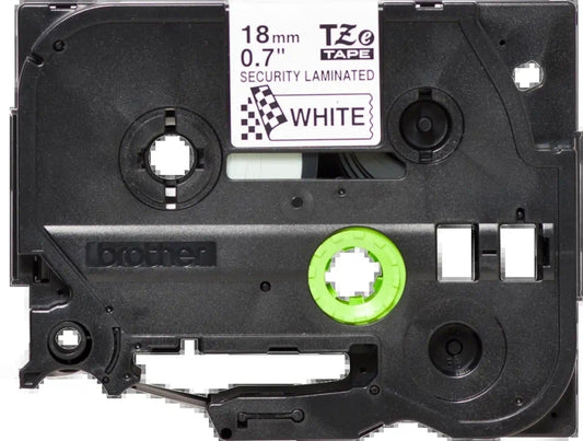 Brother TZeSE4 Original Security Laminated Label Tape - Black Text on White Background - 18mm x 8m Width