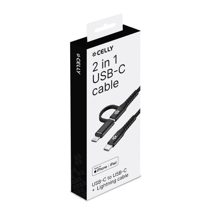 Cable CELLY USB-C a USB-C/Lightning 100W (USBC2IN1BK)