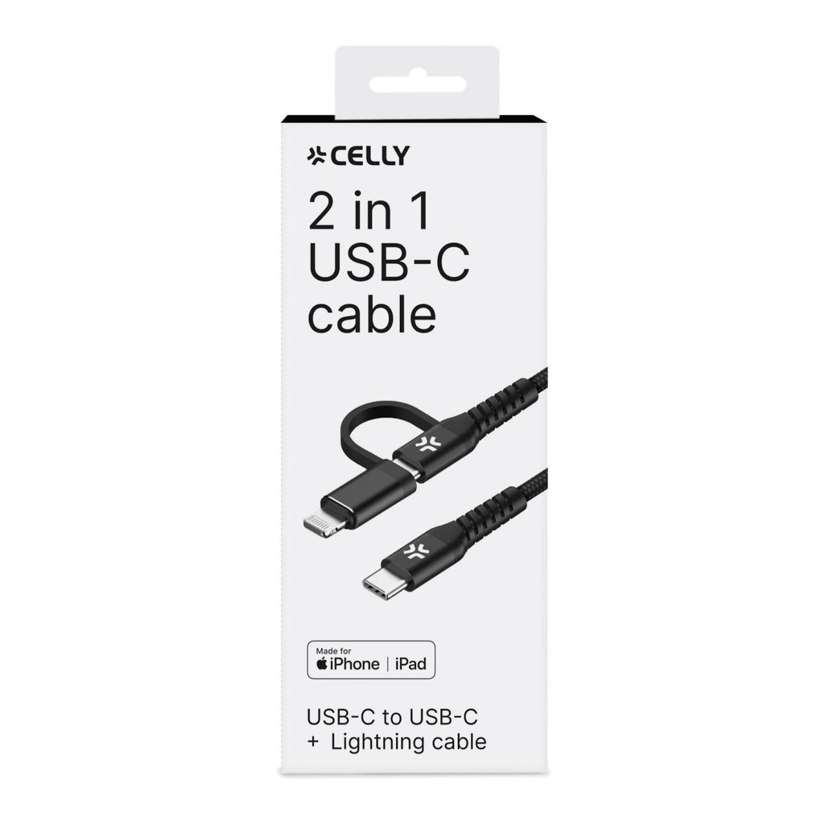 Cable CELLY USB-C a USB-C/Lightning 100W (USBC2IN1BK)