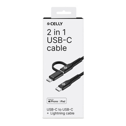 Cable CELLY USB-C a USB-C/Lightning 100W (USBC2IN1BK)