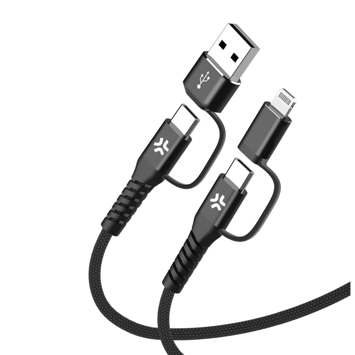 Cable CELLY USB-A/C a USB-C/Lightning 35W (USBC4IN1BK)