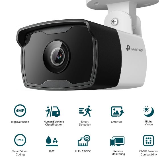 CAMARA IP TP-LINK VIGI BULLET EXTERIOR 4MP 6MM IR 30M IP67 POE/CC