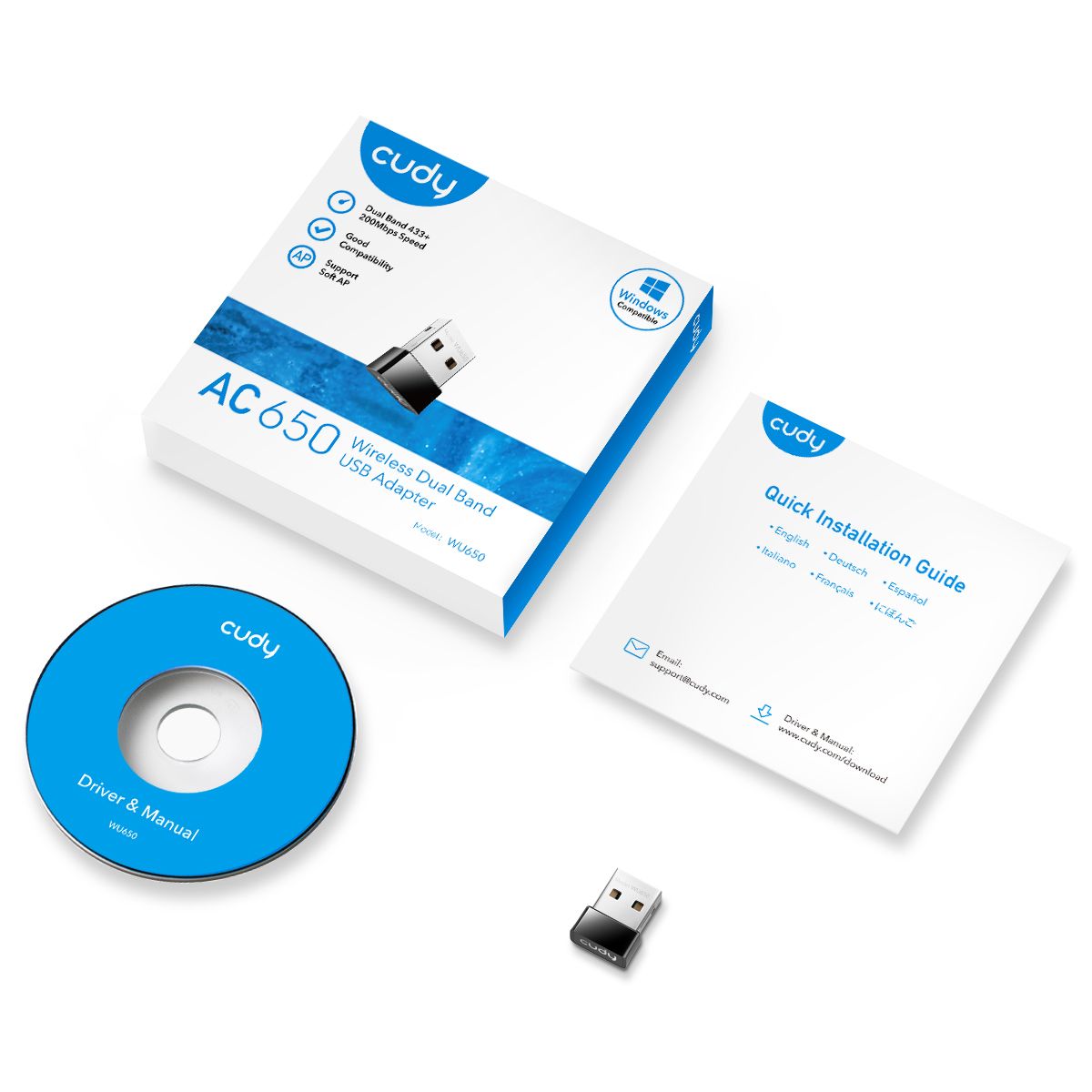 Adaptador CUDY AC650 WiFi DualBand USB 2.0 (WU650)