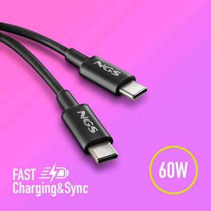 Cable NGS USB-C a USB-C 60W 1m Negro (ZYRO60W-1BLACK)