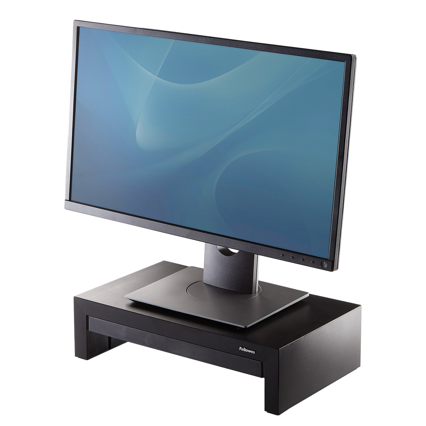 Monitor/TV stand for designer suite desktop supports monitors up to 21" or 18kg height adjustable 11-13-15cm black storage tray