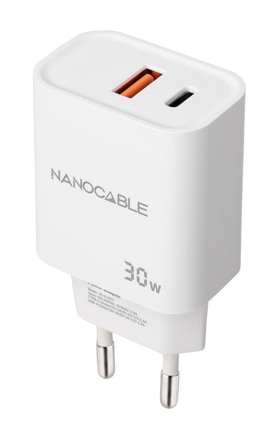 Cargador Pared Nanocable USB-A/C 30W Blanco(10.10.2011)