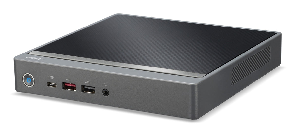 PC mini veriton n2 vn2595gt INTEL core 5 120u hasta 5 ghz memoria RAM 16gb DDR5 512gb SSD m.2 grafica integrada INTEL UHD graphics ethernet WIFI 6 bluetooth  HDMI DISPLAYPORT 3xUSB 3.2 2xUSB-C 3xUSB 2.0 teclado y raton USB windows 11 pro negro