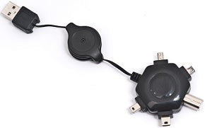 Adaptador desde USB 2.0 macho a USB 2.0 macho multiconector USB-B 2.0, mini USB-B 2.0, mini USB 5 pines, mini USB 4 pines y mini USB-B 4 pines.
