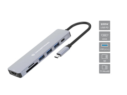 Adaptador CONCEPTRONIC USB-C 7en1 100W Gris (DONN19G)
