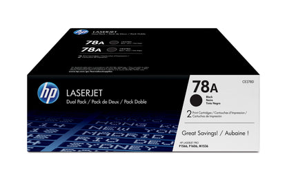 HP CE278A Black 2-Pack Original Toner Cartridges - 78A. 2x 2,100 Pages