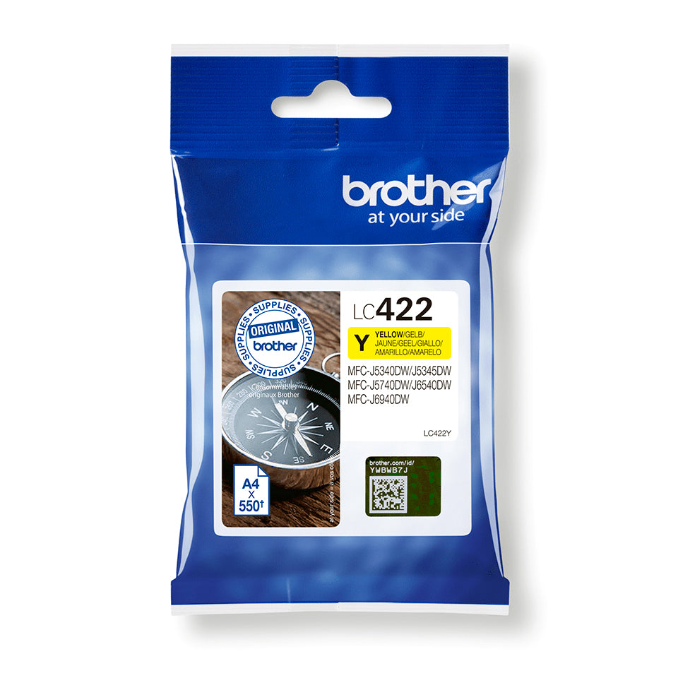 Brother LC422 Yellow Original Ink Cartridge - LC422Y. 550 Pages