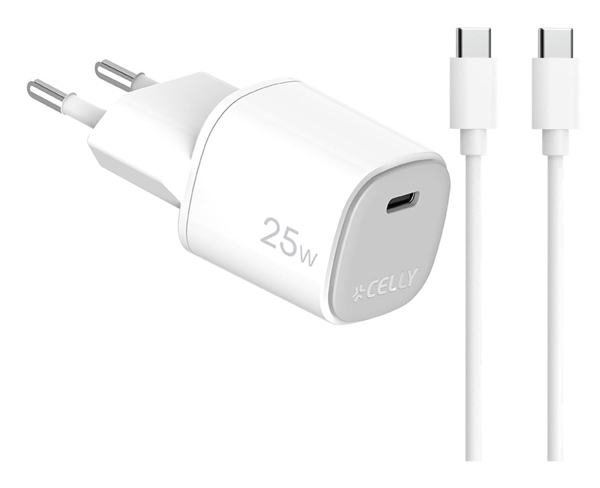 Cargador CELLY USB-C 25W + Cable (UPTC1USBC25WCTC)