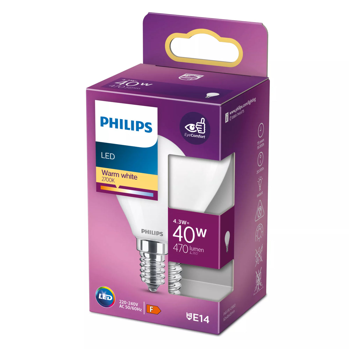 Bombilla Philips LED Classic 40W P45 E14 (929001345555)